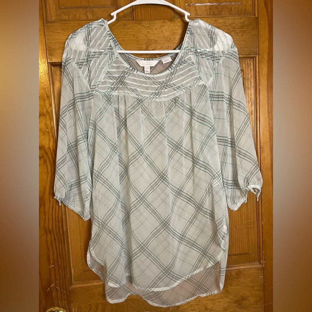 Sheer green and white blouse